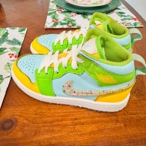 Nike Kids Sneakers in Green, Yellow, and Blue